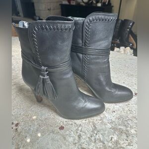Coach Black Whipstitch Leather Heeled Boots with Tassels